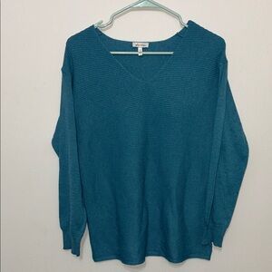 Ella Moss Ribbed V-Neck Sweater – Teal Blue, Women’s S